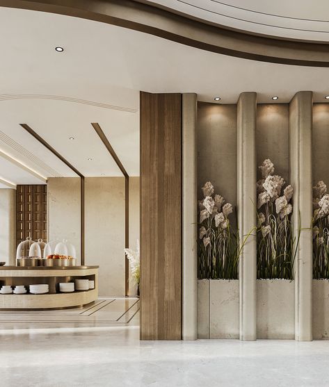 Modern Islamic Hotel Lobby Luxury Lobby Design, Entrance Lobby Design, Hotel Lobby Reception, Front Desk Design, Modern Home Offices, Hotel Lobby Design, Reception Desk Design, Blue Living Room Decor, Hotel Entrance