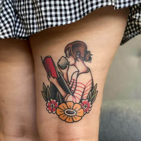 22 Cool Book Tattoo Ideas for Women - Mom's Got the Stuff Girl Reading Tattoo, Book Tattoo Ideas For Women, Librarian Tattoo, Book Tattoo Ideas, Black Tattoo Ideas, Reading Tattoo, Traditional Tattoo Woman, Book Tattoos, Best Cover Up Tattoos