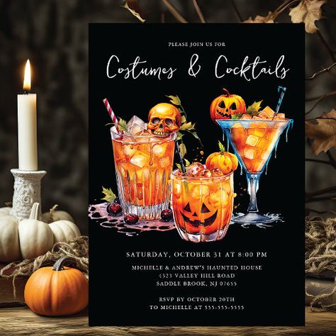 Costumes & Cocktails Halloween Party Invitation Halloween Cocktail Party Invitations, Costumes And Cocktails, Scary Halloween Invitations, Cocktail Halloween, Halloween Cocktail Party, Cocktail Party Invitation, Halloween Cocktail, Modern Halloween, Halloween Party Invitation