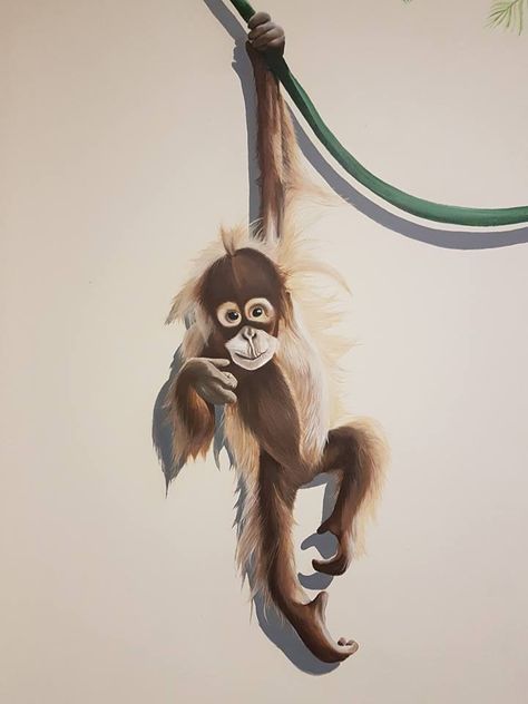 #mural#monkey#wall#paint Monkey Mural, Plants Paintings, Paint Monkey, Spray Paint Wall, Tree Monkey, Monkey Drawing, Hanging Monkey, Monkey Wall