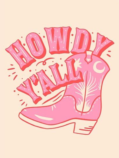 (Not mine) Preppy Space Cowgirl, Space Cowgirl Aesthetic, Yeehaw Aesthetic, Western Typography, Pink Cowboy Boot, Retro Typography Design, Artsy Decor, Pink Cowboy Hat, Western Font