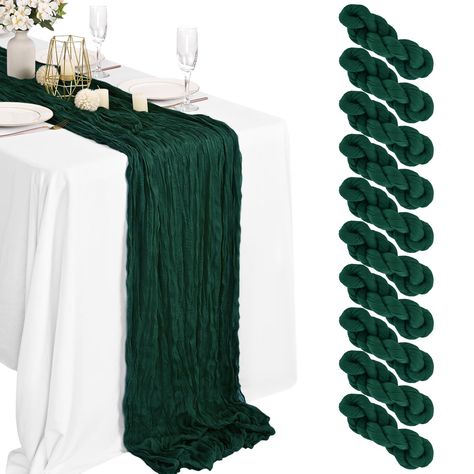 PRICES MAY VARY. 【10 PACKS Included, Size & Color】- You will get 10 PACKS Dark Green cotton and linen gauze tablecloth runner, with wrinkled, approx.35" wide and 13 ft length.Our Emerald Green fall table runners are 158 inches long and perfect for both rectangular and round tables or other shaped tables.And They are the perfect decoration for wedding arches or tables, chair belts, curtains, fireplaces, cabinets, sofas, etc. 【Elegant Display for Boho Tablecloth Runner】- The Froest Green table run Green Cheesecloth Table Runner, Boho Wedding Table Runner, Bridal Shower Table, Boho Tablecloth, Cheesecloth Table Runner, Wedding Party Table Decorations, Wedding Runner, Green Table Runner, Table Cloth Decorations