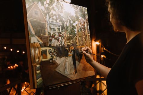 Painter At Wedding, Wedding Painter Live, Wedding Live Painter, Live Painter Wedding, Vintage Wedding Aesthetic Decor, Abba Wedding, Live Painting Wedding, Wedding Manifestation, Live Music Wedding