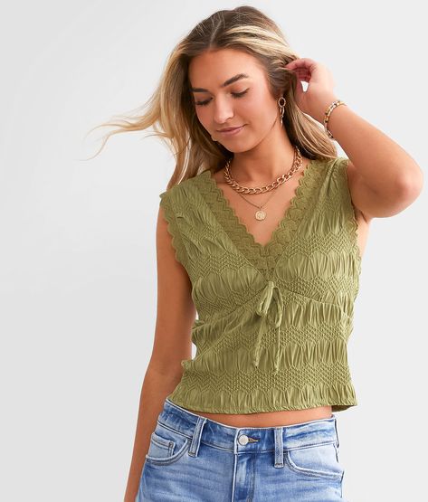 Willow & Root Textured Tank Top - Women's Tank Tops in Sage | Buckle Textured Tank Top, Tank Top For Women, Women's Tank Tops, Conversion Chart, Waist Circumference, Low Iron, Rib Cage, Belly Button, Crop Tank