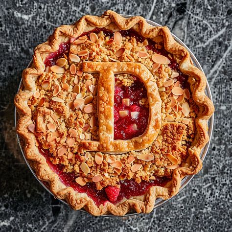 Planning a special Pi Day celebration? Try out our charming 'Pi-symbol Raspberry Pie'. This traditional American dessert with a fun twist promises a delightful mix of fresh raspberries and crunchy almond crumble. Perfect for a unique sweet treat or a family baking session. Almond Crumble, American Dessert, Pi Symbol, Raspberry Pie, American Desserts, Family Baking, Raspberry Filling, Fresh Raspberries, Pi Day