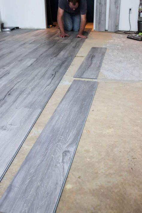 Transforming a Space by Installing Vinyl Plank Flooring - Love Create Celebrate Grey Vinyl Plank Flooring Bedroom, Vinyl Flooring Bedroom Ideas, Grey Floors Bedroom, Grey Plank Flooring, Light Gray Vinyl Plank Flooring, Light Gray Flooring, Gray Vinyl Flooring, Grey Vinyl Plank Flooring, Lantai Vinil