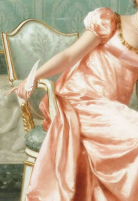 Composing a Letter, Detail. by Vittorio Reggianini Vittorio Reggianini, Rococo Aesthetic, Rococo Art, Shades Of Peach, Peach And Green, Just Peachy, Art Themes, Claude Monet, Historical Fashion