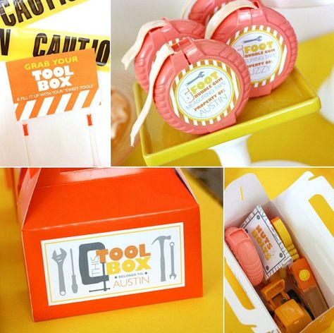 Construction Party Favours, Tool Box Party Favor, Tool Birthday Party, Construction Party Ideas, Construction Party Favors, Construction Baby Shower, Kids Construction, Construction Theme Birthday Party, Construction Theme Party