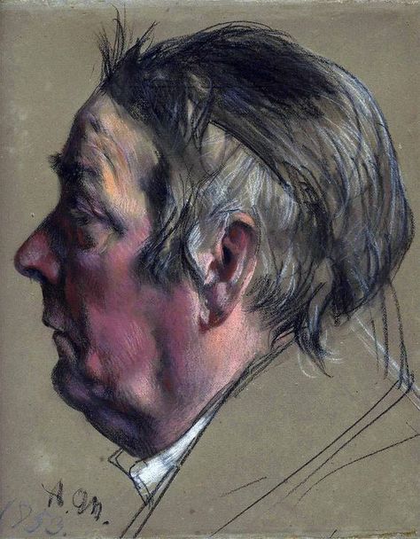 Head of a Man in Profile, Pastel drawing, Adolph von Menzel Menzel Drawing, Adolf Von Menzel, Portraits Pastel, Portrait Au Crayon, Academic Drawing, 얼굴 드로잉, Caspar David Friedrich, Master Drawing, Pastel Portraits