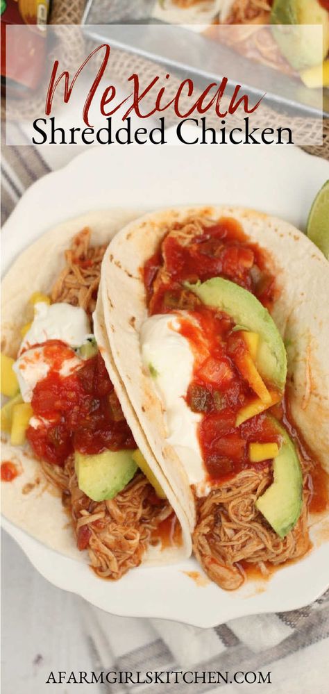 Mexican Shredded Chicken in a Mexican red sauce is so versatile and easy to make with only a few simple ingredients! #recipe #Mexican #shreddedchicken #TACOS #FAJITAS #Mexicanchicken #chicken #crockpot Mexican Red Sauce, Chicken Taco Meat, Shredded Chicken Sandwiches, Shredded Chicken Crockpot, Dutch Oven Chicken, Easy Shredded Chicken, Chicken Crockpot Recipes Healthy, Mexican Shredded Chicken, Make Shredded Chicken