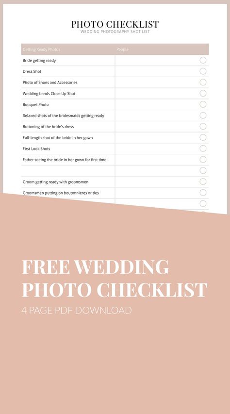 Wedding Photo Checklist Wedding Photo Checklist Photography, Photo Checklist For Wedding, Wedding Photo Checklist Printable, Wedding Photo List Family, Wedding Photos Checklist, Wedding Picture Checklist, Wedding Photo List For Photographer, Wedding Photography Checklist Printable, Photographer Checklist