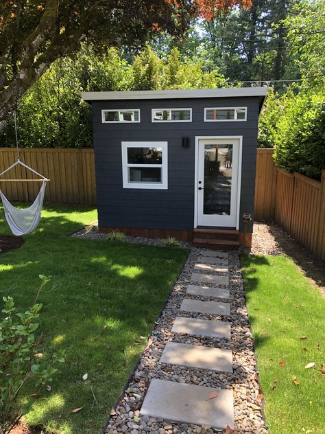 A simply DIY backyard rock & paver pathway to out ADU shed built on a budget Walkway To Shed Backyards, Plastic Landscape Edging, Rock Path, Rock Pathway, Budget Landscaping, Office Shed, Building Stone, Outdoor Office, Stone Pathway