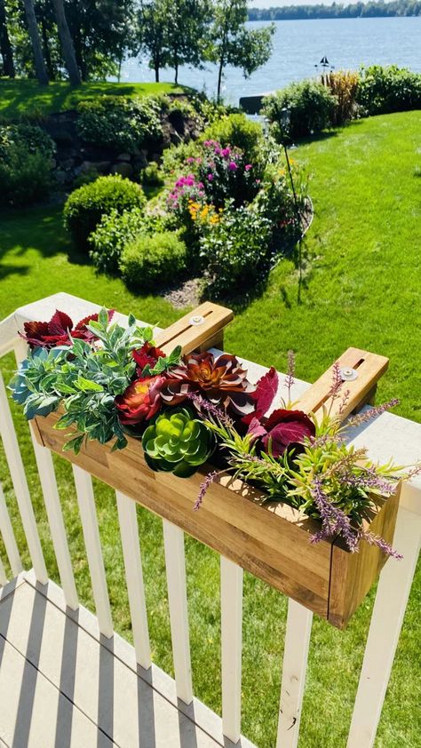 Broderik Wood Railing Planter Railing Flower Boxes, Railing Planter Boxes, Planter Balcony, Deck Planter Boxes, Deck Railing Planters, Planter Outdoor, Outdoor Box, Balcony Planters, Porch Flowers