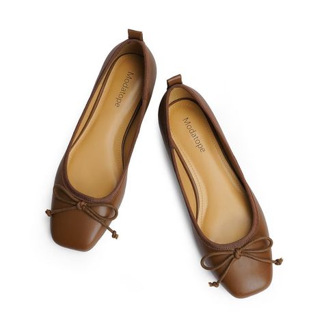 PRICES MAY VARY. 🥿🥿🥿 Gentle Remind: These flats are aimed to present a young slim outfit, better for medium or narrow feet. For wide feet, please consider to order half to one size up than your normal. 🥿 With their elegant square toe design and stylish knot detailing, these ballet flats are the perfect choice for any dressy or formal occasion. 🥿 The flat shoes are designed with ultra-soft and comfortable lining, cushioned footbed, slip-resistant outsole for steady and safe steps. 🥿 Women's Shoes For Narrow Feet Woman, Formal Shoes Aesthetic, Aesthetic Fall Shoes, Women’s Work Shoes, Shoes For Wide Feet Woman, Cute Work Shoes, Brown Shoes Women, Comfortable Flats For Women, Flowy Fashion