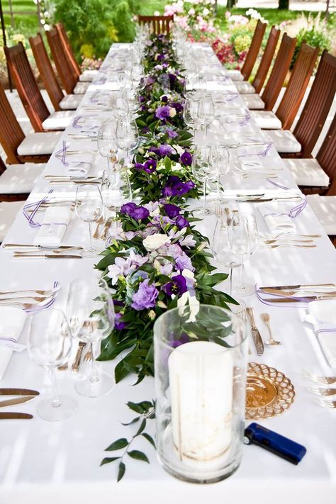 Pansy Centerpieces, Pansy Wedding, Light Purple Wedding, Afternoon Tea Wedding, Flower Runner, Tea Wedding, Wedding Celebrant, Ideas For Wedding Decorations, Wedding Table Decoration