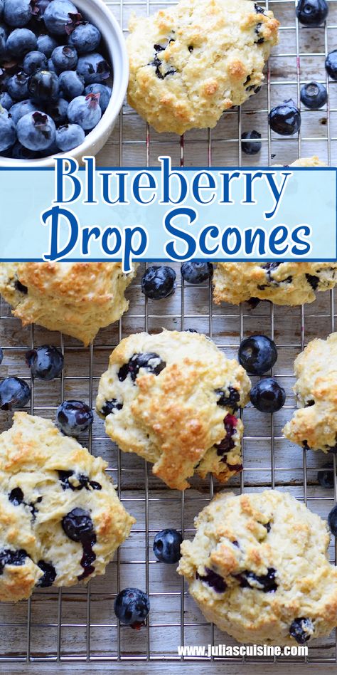 Blueberry Drop Scones Blueberry Drop Scones, Blueberry Scone, Blueberry Desserts Recipes, Blueberry Scones Recipe, Drop Scones, Scones Recipe Easy, Homemade Scones, Scones Easy, Blueberry Desserts