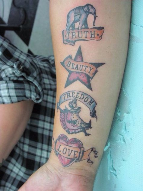 Moulin Rouge tattoo but in the right order (freedom, beauty, truth, and love) Moulin Rouge Tattoo, Rogue Tattoo, Burlesque Tattoo, Moulin Rouge Dancers, Tattoos 2024, Food Tattoos, Travel Art Kit, Tattoo Board, Freedom Love