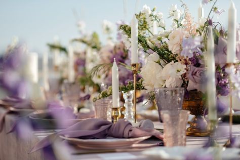 Lavender Engagement Party, Mauve Wedding Table, Alia Wedding, Lavender Wedding Centerpieces, Lilac Wedding Colors, Lavender Engagement, Lilac Theme, Newfoundland Wedding, Lavender Wedding Colors