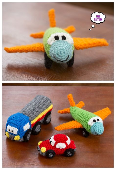 Crochet Airplane Amigurumi Free Patterns-Crochet Happy Little Car, Plane, & Truck Free Pattern Crochet Airplane, Crochet Toys Free, Crochet Car, Pola Amigurumi, Crochet Baby Toys, Crochet Amigurumi Free Patterns, Crochet Amigurumi Free, Crochet For Boys, Haken Baby