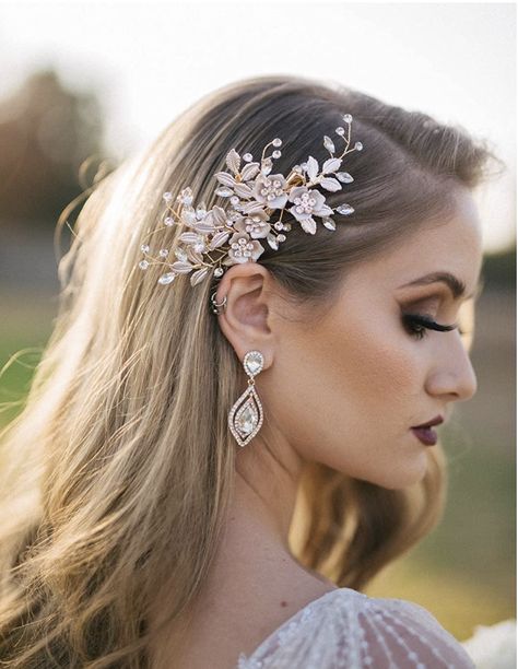 SWEETV Wedding Hair Clip Rhinestone Bridal Hair Comb for Wedding Hair Accessories for Brides Wedding Hair Piece Headpiece for Women, Light Rose Gold Rose Gold Hair Clip, Bridesmaid Hair Comb, Crystal Bridal Headpiece, Gold Bridal Hair Comb, Wedding Hair Clip, Rustic Wedding Hairstyles, Decorative Hair Combs, Gold Hair Clips, Wedding Bride Jewelry