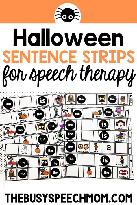 These articulation sentence strips for speech therapy are the perfect way to address multiple targets in an engaging way! Your students will love creating silly sentences with these Halloween themed carrier phrases during your speech therapy sessions. Use with your preschool, elementary, & school-aged students to improve their expressive language & speech sounds. Includes both color and B&W versions. Halloween Speech Therapy Crafts, Halloween Speech Therapy Activities, Speech Therapy Crafts, Slp Materials, Silly Sentences, Classroom Goals, Speech Therapy Games, School Speech Therapy, Therapy Games