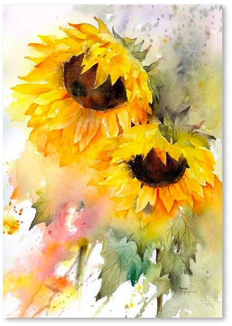 Sunflower Watercolor Painting, Yellow Sunflowers, Watercolor Paintings Easy, Sunflower Art, 수채화 그림, Sunflower Painting, Watercolor Flowers Paintings, Watercolor Sunflower, Easy Watercolor