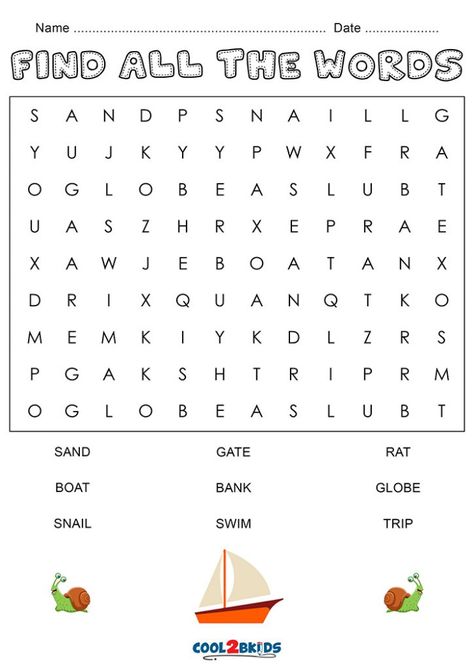 Printable Kindergarten Word Search - Cool2bKids Simple Word Search For Kids, Simple Word Search, Kindergarten Word Search, Easy Word Search, Word Search For Kids, Kids Table Wedding, Fun Worksheets For Kids, Printable Kindergarten, Word Search Printables