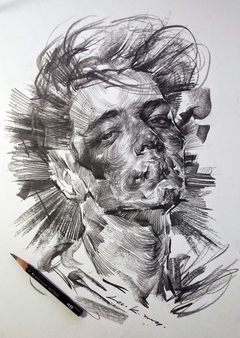 Swirling Lines and Swaths of Charcoal Form Dramatic Portraits by Lee.K | Colossal Portrait Au Crayon, Wal Art, Charcoal Portraits, Charcoal Drawings, Colossal Art, Drawing Faces, Ink Drawings, Arte Inspo, A Level Art