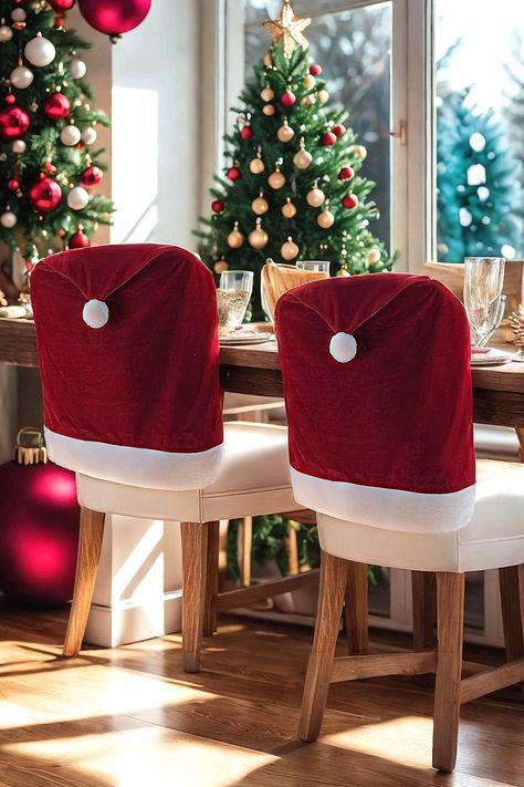 Christmas Chair Covers Set of 4,Red and White Santa Claus Hat Chair Back Covers for Xmas Holiday Festival Indoor Kitchen Bar Counter Stools Decorations Dining Room Table Decor Room Table Decor, Kitchen Chair Covers, Kitchen Bar Counter, Chair Back Covers, Christmas Chair Covers, Indoor Kitchen, Christmas Chair, Bar Counter Stools, Dining Room Table Decor