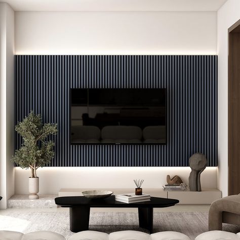 Black Accent Tv Wall, Tv Feature Wall, Room Accent Wall, Wall Panel Design, Accent Walls In Living Room, Acoustic Wall Panels, Room Ambiance, Acoustic Wall, Tv Wall Design