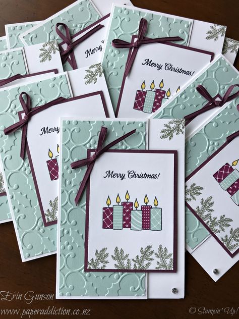 Stampin Up Merry Patterns Christmas Card. Erin Gunson www.paperaddiction.co.nz Stampin Up Merry Patterns Card Ideas, Stampin Up Merry Patterns Cards, Merry Patterns Stampin Up Cards, Stampin Up Merry Patterns, Handmade Christmas Card Ideas, Maroon Christmas, Christmas Cards 2018, Christmas Card Ideas, Stamped Christmas Cards