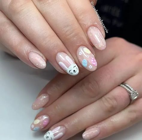 Let this easter nails, easter nails ideas or easter nails design be your next look. Short Easter Nails, Easter Acrylic Nails, Easter Bunny Nails, Nails Art Tutorial, Easter Nail Ideas, Nails Easter, Easter Nail, Easter Nail Designs, Bunny Nails