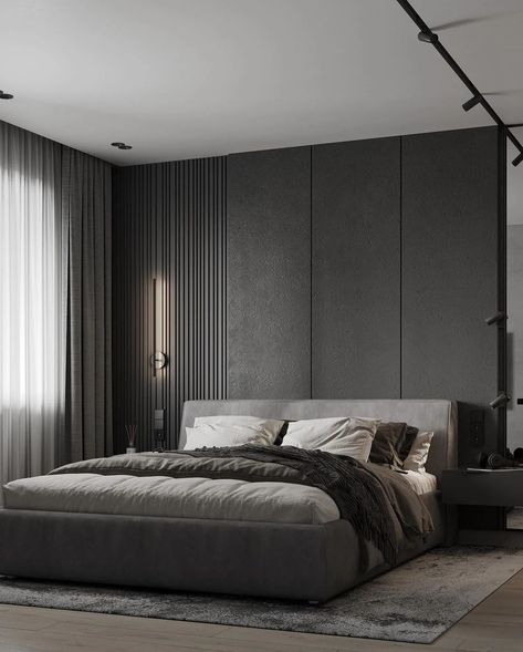 Charcoal Grey Bedrooms, Ultra Modern Bedroom, Scandinavian Interior Bedroom, Black And Grey Bedroom, Modern Grey Bedroom, Grey Bedroom Design, Grey Bedroom Decor, Modern Luxury Bedroom, Hotel Room Design