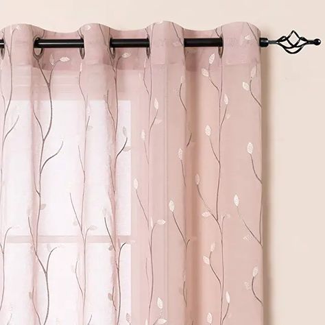 Curtain Styles Ideas, Room Embroidery, Coral Curtains, Pink Sheer Curtains, Girls Room Curtains, Window Sheers, Grommet Panels, Plain Curtains, Pink Curtains