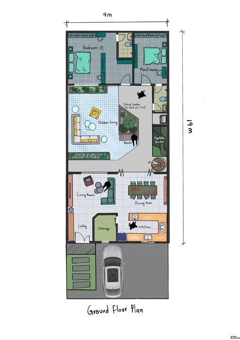 Villa Layout Design with 2 Bedrooms Villa Layout, Themed Homes, Small House Remodel, Bedroom With Balcony, L Shaped House, Membrane Structure, Kerala House, Minimal House, Kerala House Design