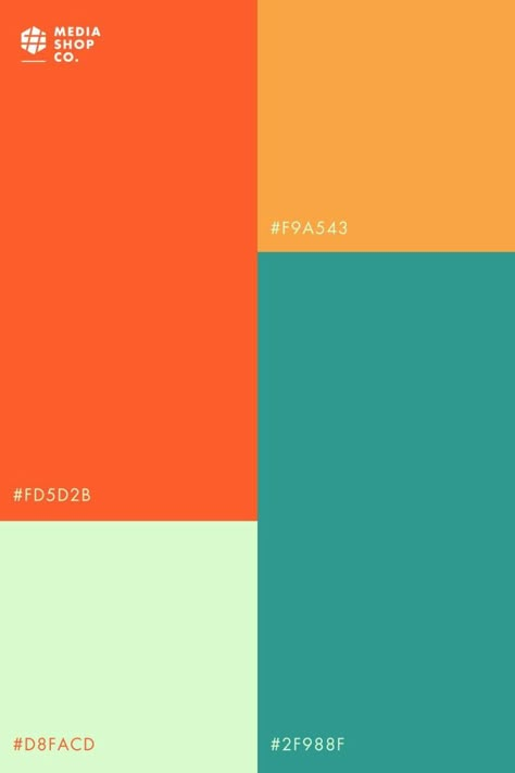 Orange And Teal Colour Palette, Color Combos With Orange, Double Complementary Color Scheme, Teal Blue Color Palette, Rwby Design, Double Complementary Colors, Mint Green And Orange, Orange Colour Palette, Aqua Palette