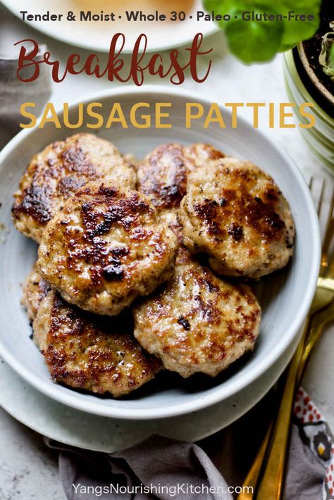 Paleo & Whole30 Breakfast Sausage Patties (Tender & Moist) Whole30 Breakfast Sausage, Whole30 Sausage, Paleo Breakfast Sausage, Pork Breakfast, Breakfast Sausage Patties, Whole30 Breakfast Recipes, Pork Sausage Recipes, Whole30 Diet, Pork Breakfast Sausage