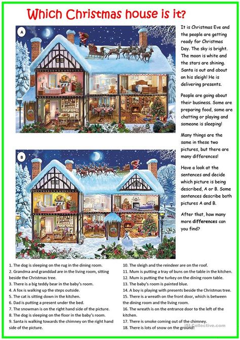 Which house is it? - English ESL Worksheets for distance learning and physical classrooms Christmas Lesson, English Christmas, Christmas Teaching, Christmas Reading, English Exercises, Christmas Worksheets, Kids English, English Fun, Christmas School