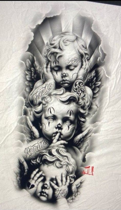 Chicana Stomach Tattoo, Og Abel Tattoo Patterns, Chicano Arm Sleeve, Chicano Tattoo Arm, Omerta Tattoo Design, Grandbaby Tattoo Ideas, Chicano Tattoos Gangsters, Tattoo Gangster, Og Abel Art