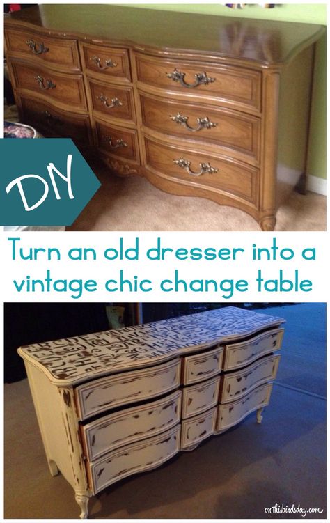 Turn an old dresser into a vintage chic change table - http://thisbirdsday.com/turn-old-dresser-into-vintage-chic-change-table/ Dresser Changing Table, Change Table, Baby Changing Table, Old Dressers, Rooms Reveal, Changing Table, Vintage Chic, Love A, Dresser