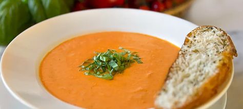 Nordstrom Tomato Basil Soup Recipe, Nordstrom Tomato Basil Soup, Garlic Crostini, Tomato And Basil Soup, Nordstrom Cafe, Parmesan Tomatoes, Homemade Tomato Basil Soup, Basil Soup Recipe, Baked Parmesan Tomatoes