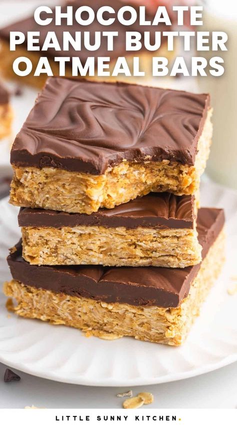 Chocolate Peanut Butter Oatmeal Bars, Chocolate Peanut Butter Oatmeal, Peanut Butter Oat Bars, Chocolate Oatmeal Bars, Peanut Butter Dessert Recipes, No Bake Oatmeal Bars, Peanut Butter Oatmeal Bars, I Lost 100 Pounds, Peanut Butter Bread