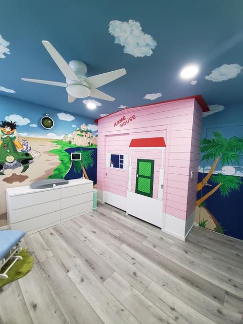 Dragonball Z Room Ideas, Nursery Ideas Anime, Dragon Ball Nursery, Dragon Ball Z Room Ideas, Goku House, Dragon Ball Z Nursery, Dragon Ball Room, Dragon Ball Z Room, Dragon Ball Decor