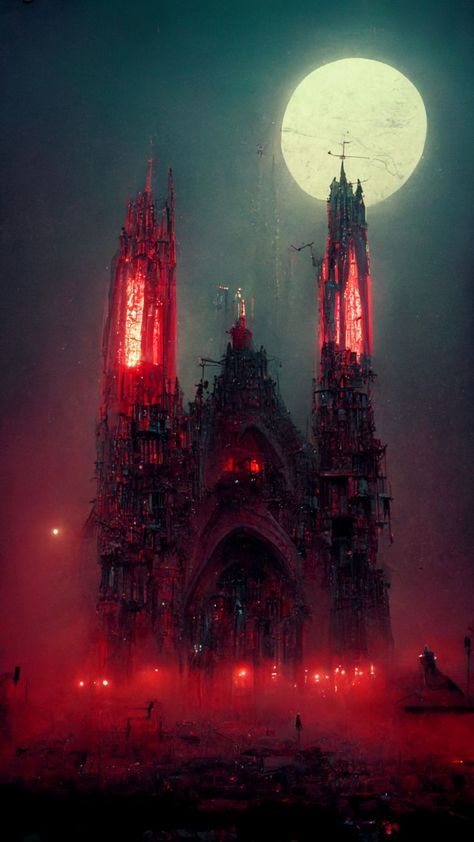 Beksinski, Cyberpunk, gothic cathedral, scarlet lights, scarlet moon, 8k, octane render, hyper detailed, night, red neon Gothic Cyberpunk, Red Neon, Octane Render, Gothic Cathedral, White Moon, Cyberpunk City, Moon Night, Psych, Cologne Cathedral