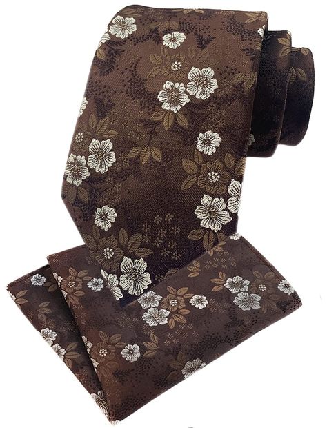 PRICES MAY VARY. Business fashion floral slim necktie set, Length: 57"/145cm, Skinny Width: 3.15"/8cm, Handkerchief size: 10 inches x 10 inches(25cm x 25cm), Suitable for mens, youth and Big boys, Material: care-free microfiber polyester. This handsome men's accessory set features a classic necktie and matching pocket square handkerchief set for any occasion you need whether its casual or a formal ensemble. Brown colored tie by Elfeves designer. The delicate pattern of white flowers reminds of a Elegant Floral Print Suit And Tie Accessories For Groom, Mens Cravats, Cravat Tie, Wedding Logistics, Formal Tie, Pattern Wedding, Necktie Set, Boys Ties, Brown Wedding