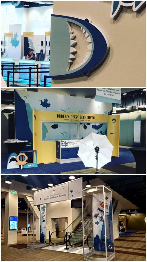 Mozcon 2019 Under the Sea theme with wall graphics, Deep SERP photo booth, and clear plexi entry unit to showcase scuba diving Roger. Under The Sea Theme, Store Window, Tradeshow Booth, Sea Theme, Wall Graphics, Booth Design, Trade Show, Scuba Diving, Under The Sea