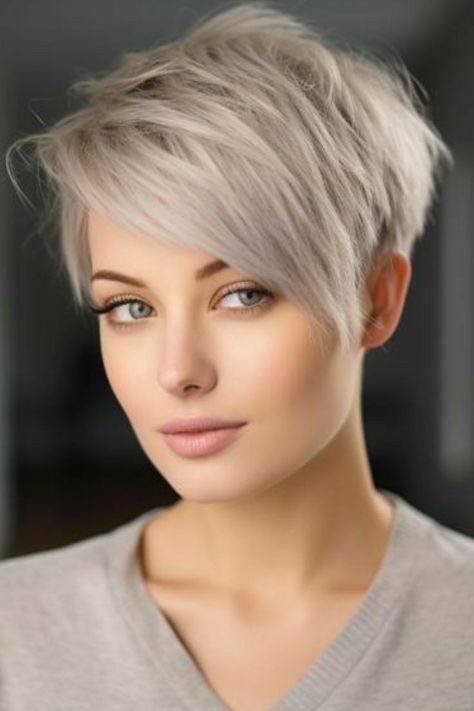 Dark Ash Blonde Pixie Haircut, Ash Blonde Pixie Haircut, Ash Blonde Pixie, Ash Blonde Hair Color Ideas, Ash Blonde Short Hair, Ash Blonde Hair Color, Trendy Short Hairstyles, Ash Blonde Hair Colour, Silver Blonde Hair