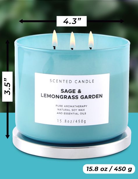 Sage and Lemongrass Garden Large Scented Candle with Gift Box and Greeting Card Lemongrass Garden, Sage Candles, Coconut Essential Oil, Large Scented Candles, Garden Candle, Candle Lid, Sage Candle, Spring Candles, Candle Gift Box