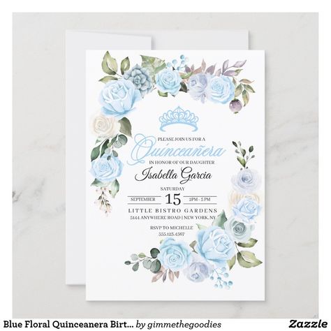 Blue Quinceanera Theme, Sweet 15 Invitations, Purple Invitations, Quince Invitations, Spring Birthday, Quinceanera Themes, Quinceanera Party, Birthday Party Invitation Templates, Adult Birthday Party