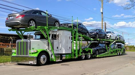 Custom Car Hauler, Car Hauler Truck, Convince Store, Semi Ideas, Hauler Truck, Transport Pictures, Breakfast Recipies, Semi Trailer Truck, Car Hauler